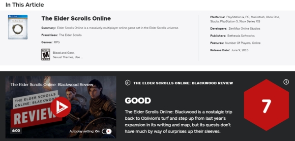 《上古卷轴OL》DLC“黑木”IGN 7分 更像老滚4前传