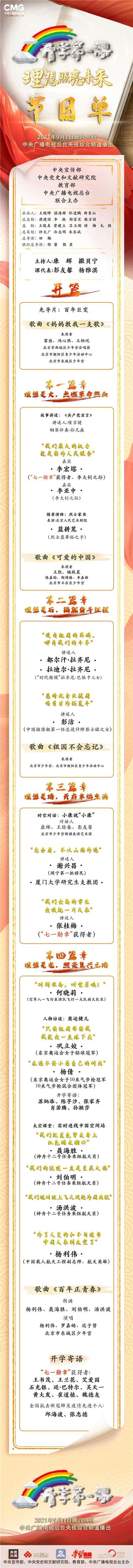 2021央视开学第一课几点播出？开学第一课节目单播出时间平台分享    